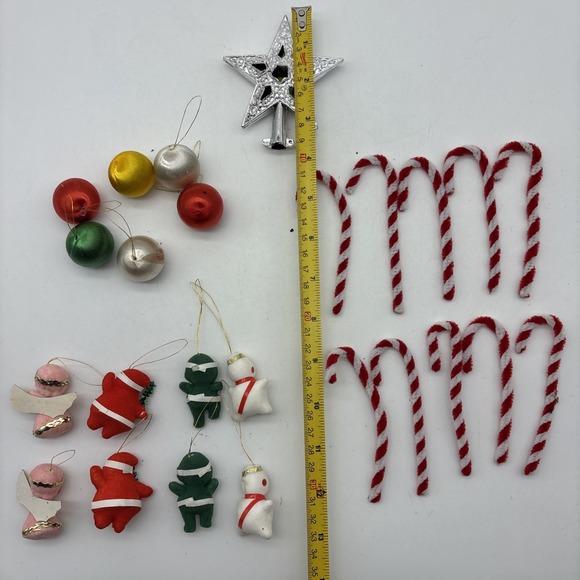 Vtg Lot of 25 Flocked Kitschy Mini Christmas Ornaments Santa Elf Satin Balls - Picture 8 of 11